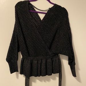 Black Glitter sweater, v-neck front and back.
